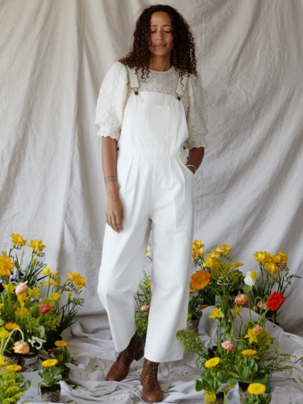 Christy Dawn Nicole Overalls in Alabaster Medium